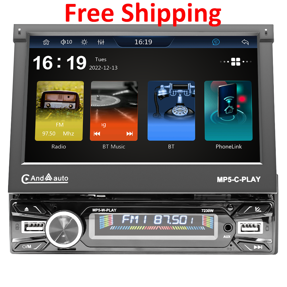 Wireless Carplay and Android Auto 7-inch Single DIN Electric retractable car display  Free shipping