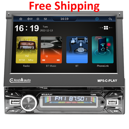 Wireless Carplay and Android Auto 7-inch Single DIN Electric retractable car display  Free shipping