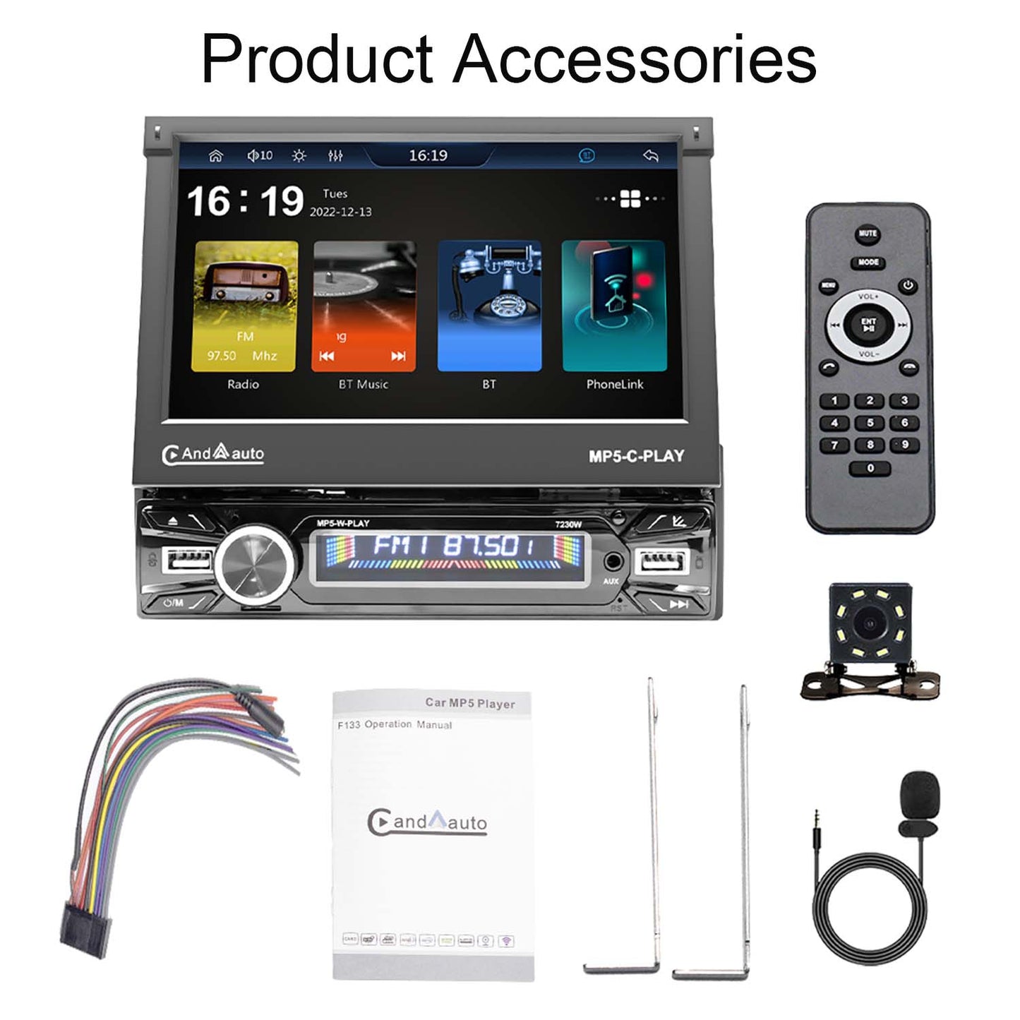 Wireless Carplay and Android Auto 7-inch Single DIN Electric retractable car display  Free shipping