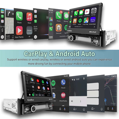 Wireless Carplay and Android Auto 7-inch Single DIN Electric retractable car display  Free shipping