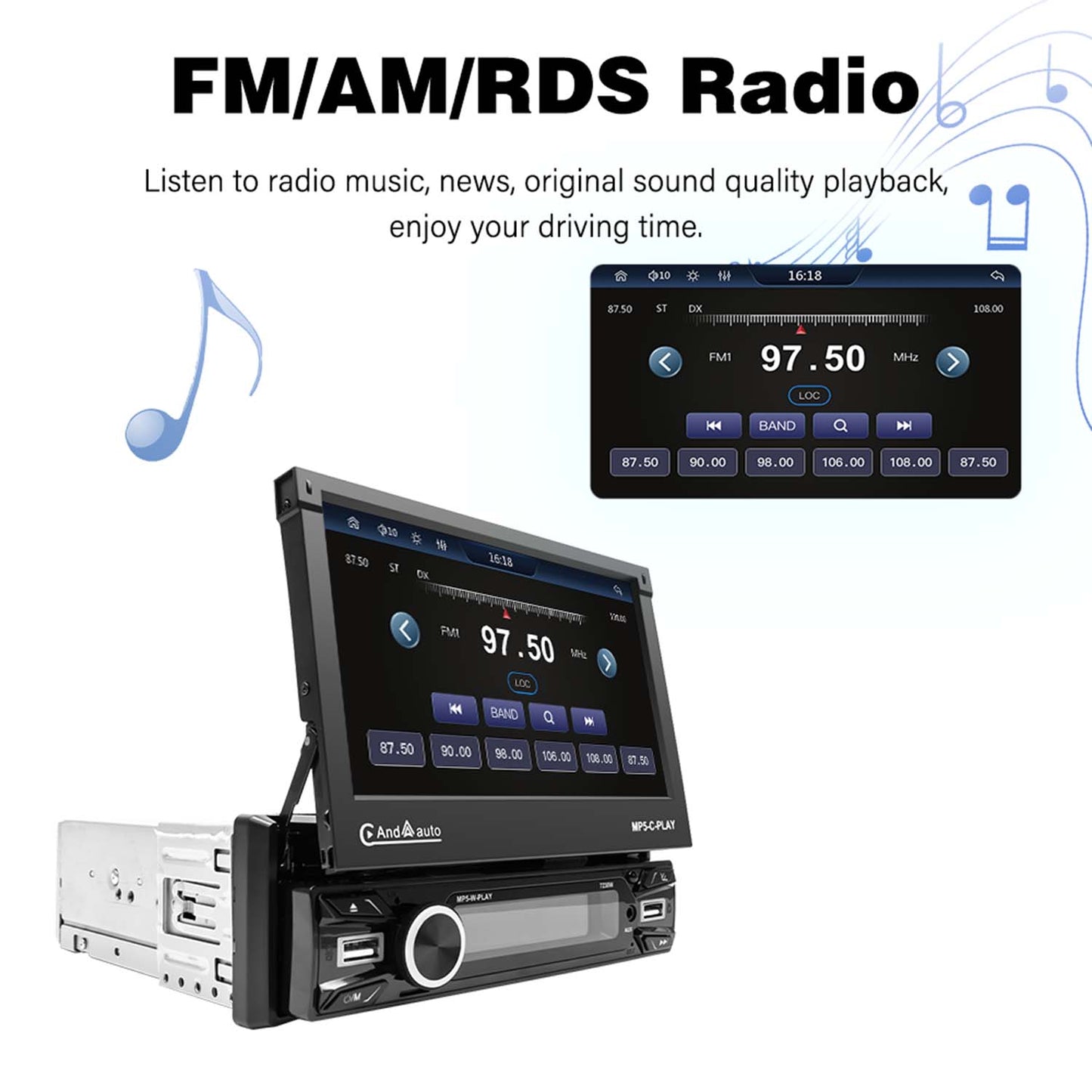 Wireless Carplay and Android Auto 7-inch Single DIN Electric retractable car display  Free shipping