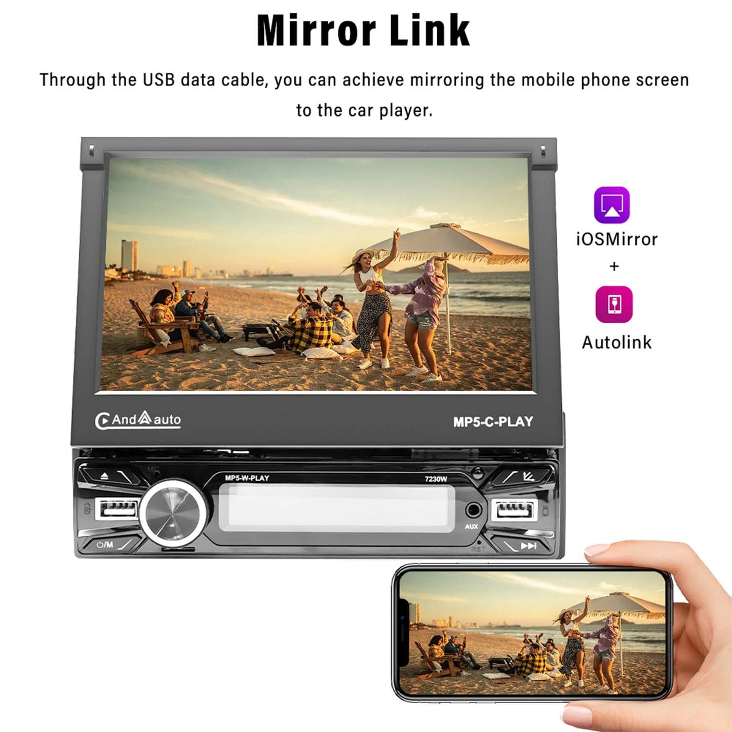 Wireless Carplay and Android Auto 7-inch Single DIN Electric retractable car display  Free shipping